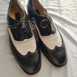 Black and White Leather Men's Dress Shoes Brassboot Spectator Wingtip Oxfords